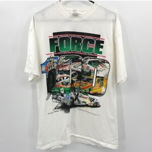 John Force 100th Victory NHRA Racing T Shirt Mens L White Castrol GTX Funny Car